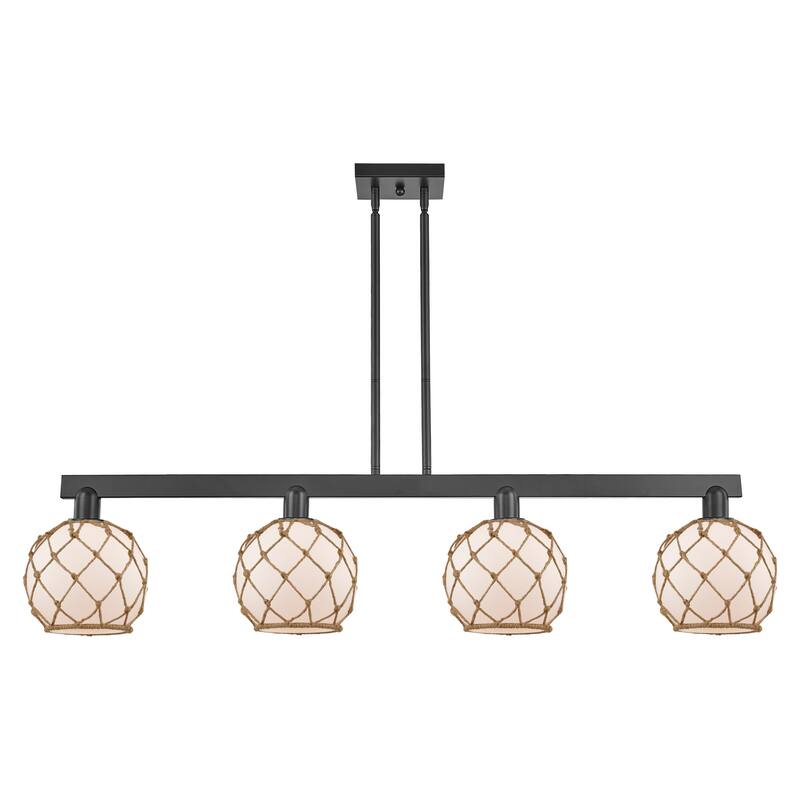 Innovations Lighting Endless Possibilities Arcadia - Farmhouse Rope - 4 Light 51" Stem Hung Island Light - White Glass with Brown Rope/Matte Black