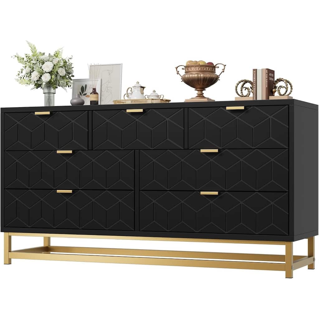 7 Drawer Dresser for Bedroom, Large Chest with Wide Storage and Metal Legs for Living Room, Entryway, or Closet