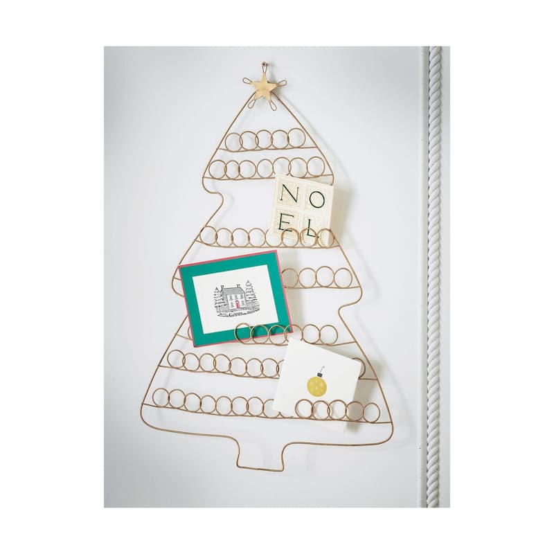 Antique Gold Holiday Tree Greeting Card Holder - Christmas Card Display Stand, 24.6" H x 17" L, Easy Clean Decor