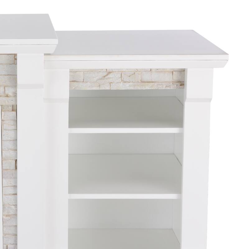 SEI Furniture Remote Controlled LED Electric Fireplace with Mantel in White Stone and Storage