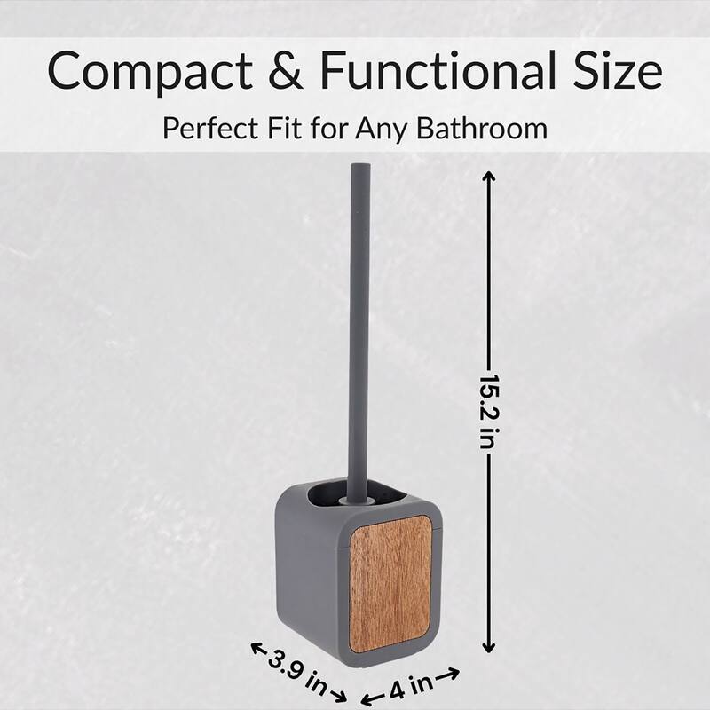 Toilet Brush and Holder Rubber and Wood - 4 L x 3.9 W x 15.2 H