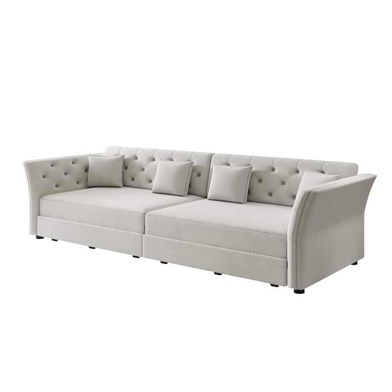 Homy Casa 100"/74" Oversize 4-Seater Convertible Pull Out Sofa Bed with Flower Tufted Velvet