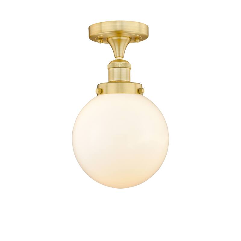 Innovations Lighting Beacon - 1 Light 8" Semi-Flush Mount - Satin Gold/Matte White
