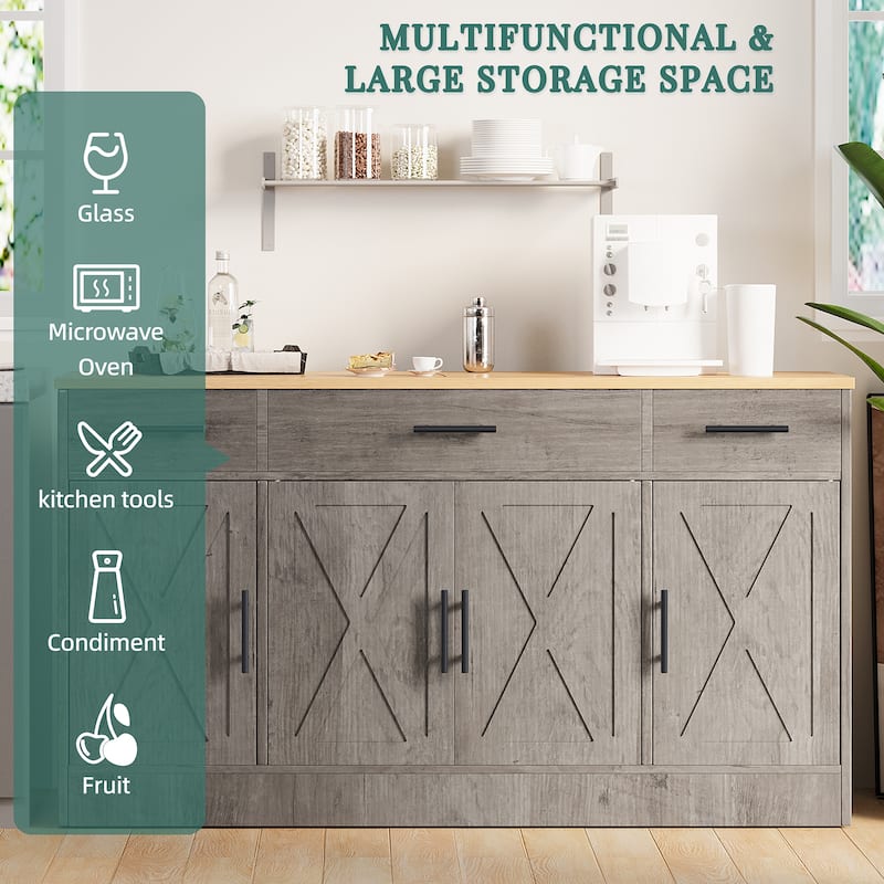 Kitchen Buffet Sideboard Storage Cabinet with Adjustable Shelves, Retro Design(3 Color Options)