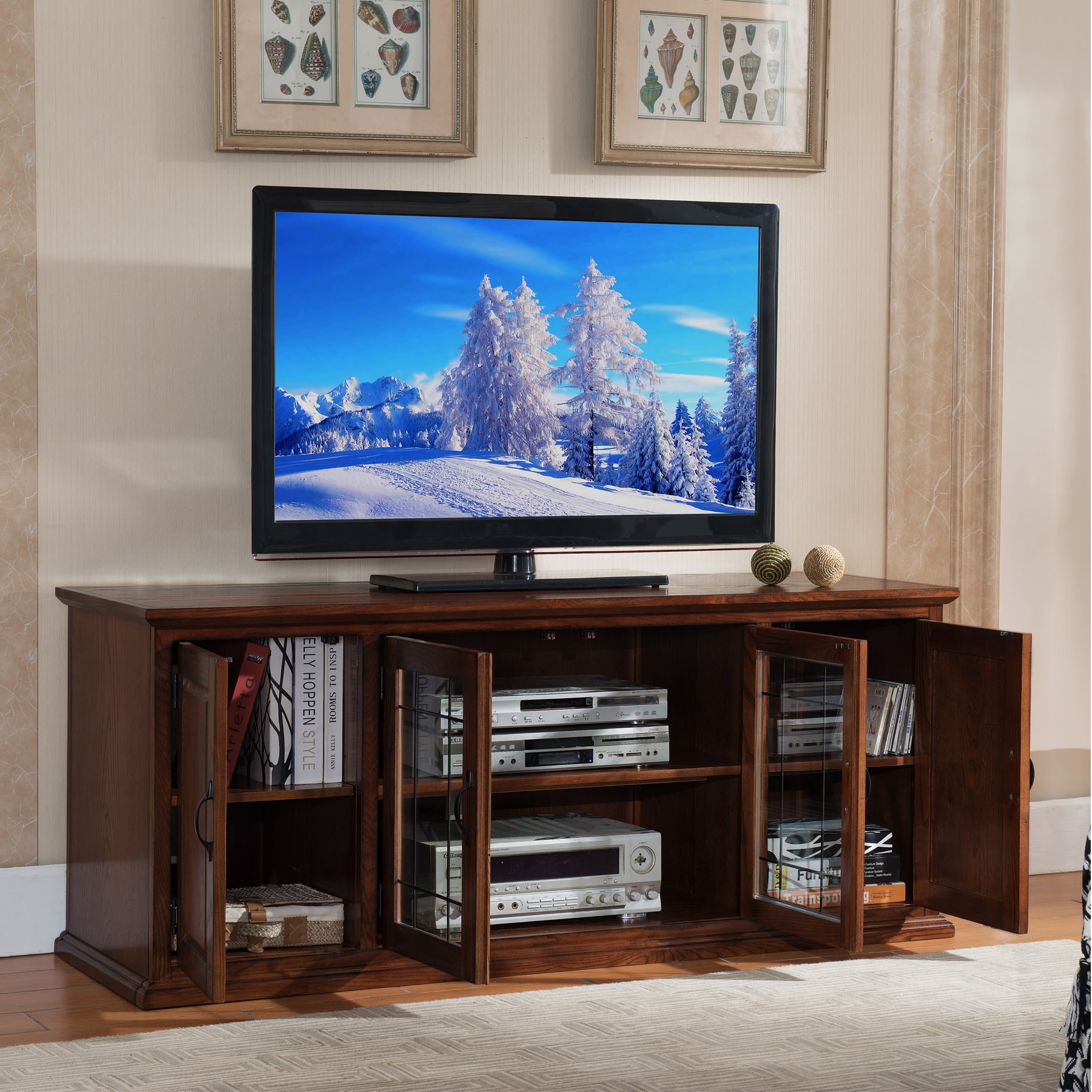 Leick Home 80360 Burnished Oak Leaded Glass TV Stand
