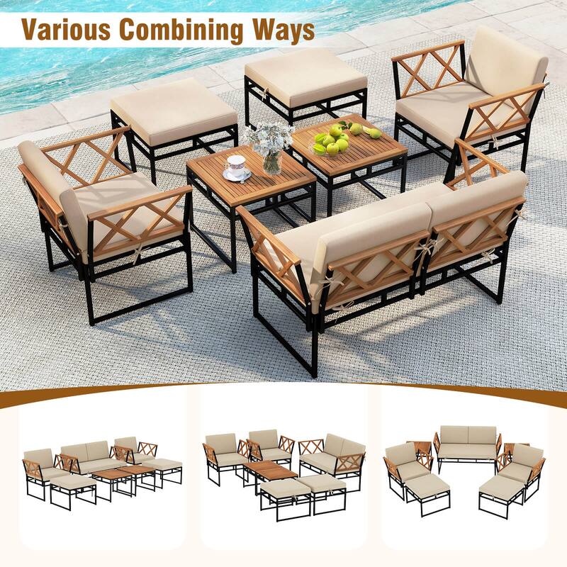 Costway 7 PCS Outdoor Conversation Set Acacia Wood Chairs & Coffee - See Details