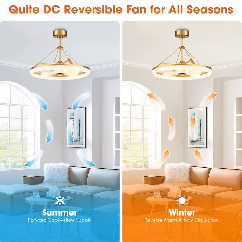 30" Modern Gold 3CCT LED Fandelier Ceiling Fan with Light and Remote