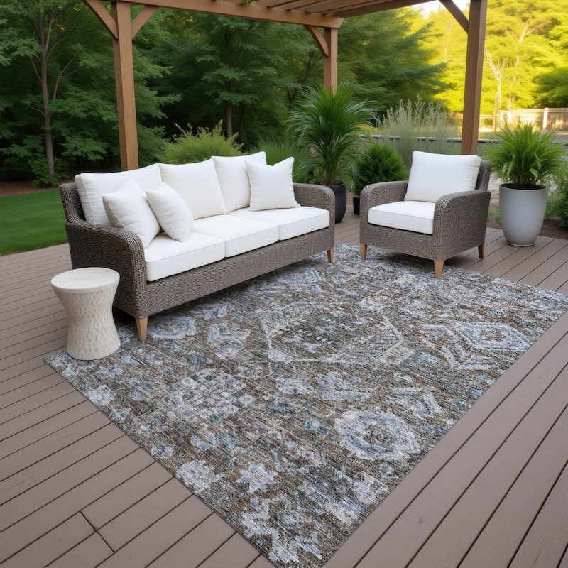 Machine Washable Indoor/ Outdoor Boho Traditional Chantille Rug