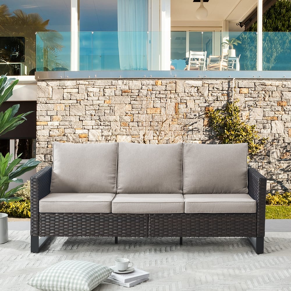 Gymojoy Outdoor PE Rattan Sofa with Thick Cushions