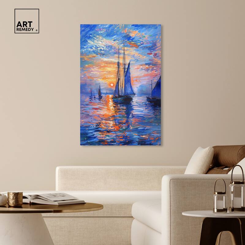 Art Remedy Night Sea Breeze Gallery Wrapped Sailing 1 Piece Canvas Wall Art