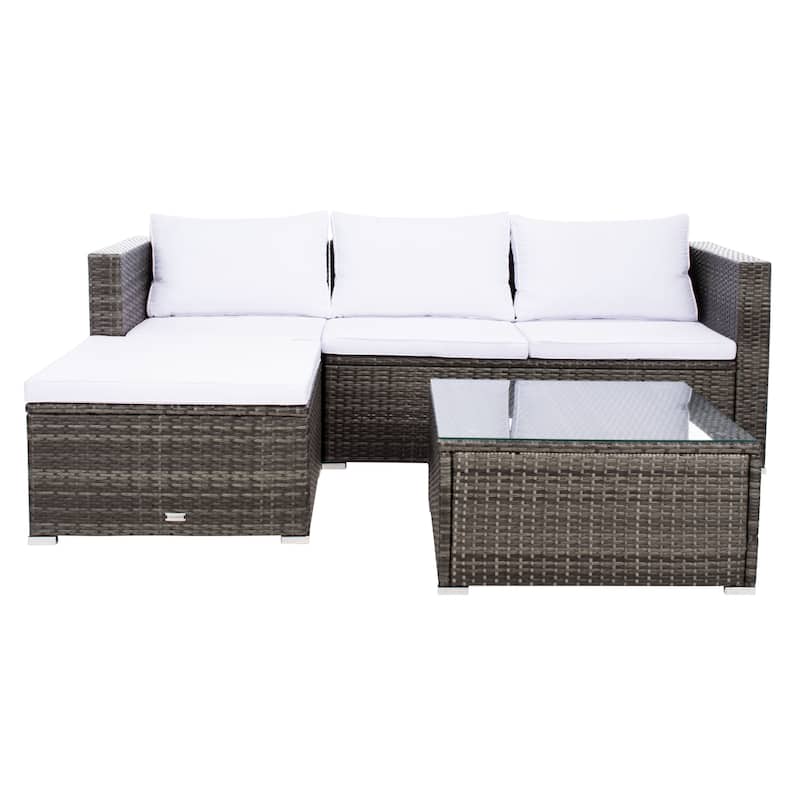 SAFAVIEH Outdoor Patio Furniture Lainey 3-Piece Sectional Conversation Set - 51W x 26D x 27H - Grey Brown/White