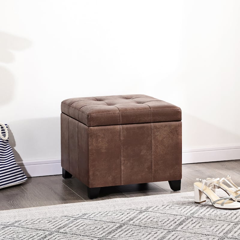 Adeco Versatile Faux Leather Storage Ottoman - Brown