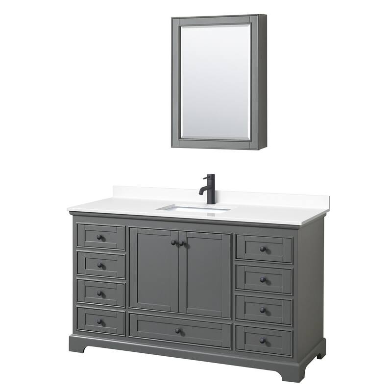 Wyndham Collection Deborah 60" Free Standing Single Basin Vanity Set - Dark Gray / White Cultured Marble Top / Matte
