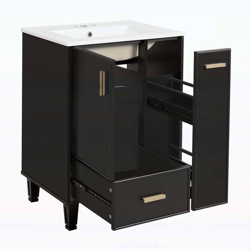 Freestanding Vanity Set with Door Shelf,Deep Drawer,2-Tier Pull-Out Basket