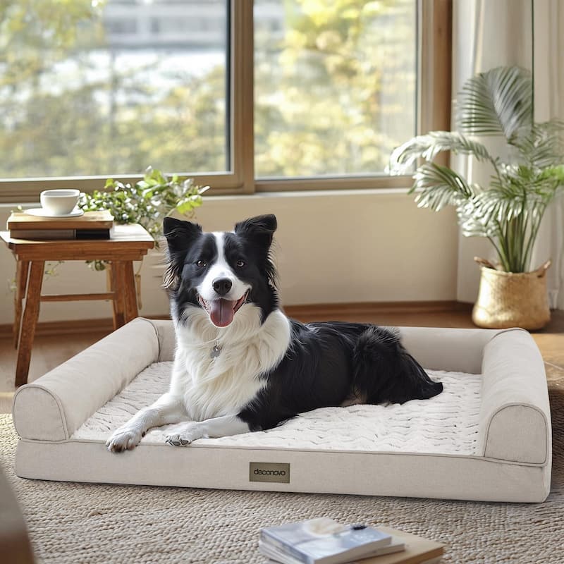 Deconovo Orthopedic Waterproof Dog Sofa Bed with Velvet Cover - 35x27x7 - Light Khaki