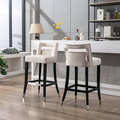 Modern Velvet Upholstered Bar Stools With Back and Footrest(Set of 2)Beige - Set of 2