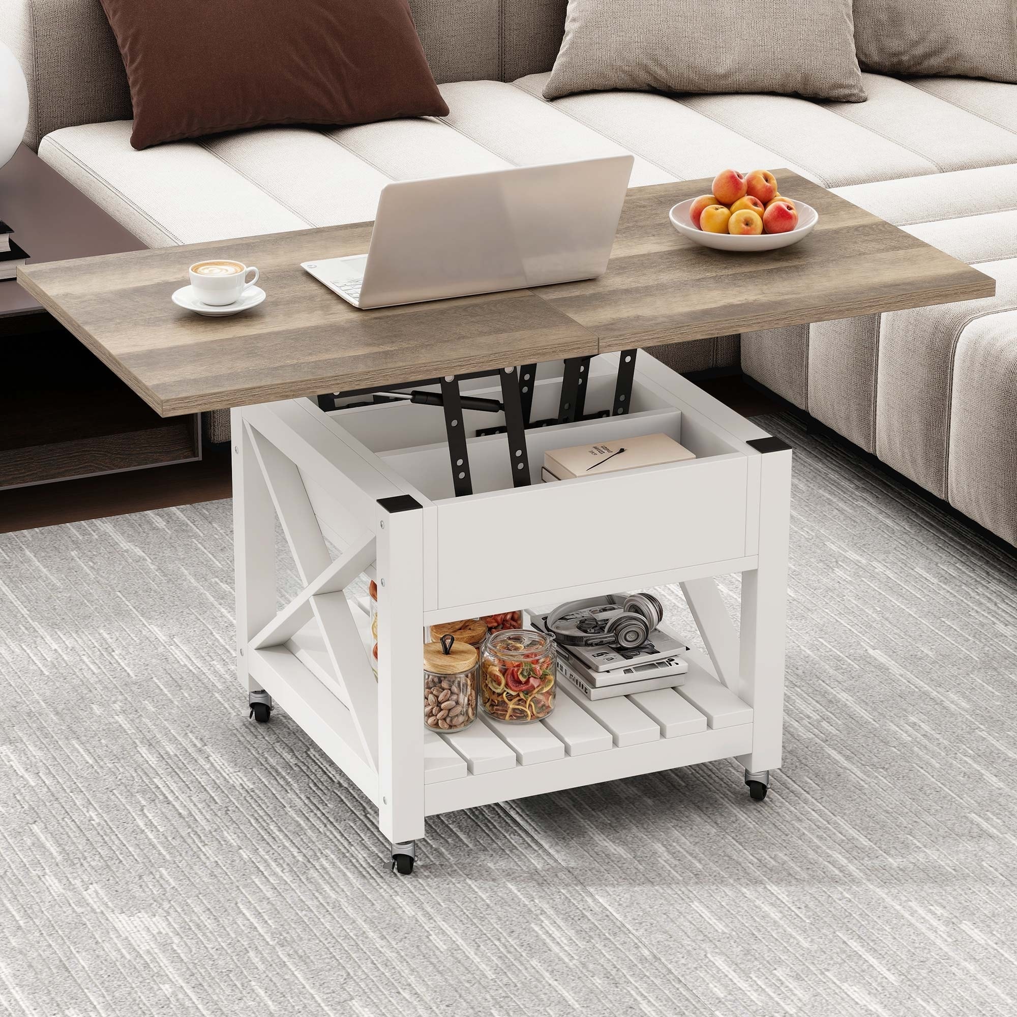 Moasis Farmhouse Extendable Tabletop Lift-Top Square Coffee Table 