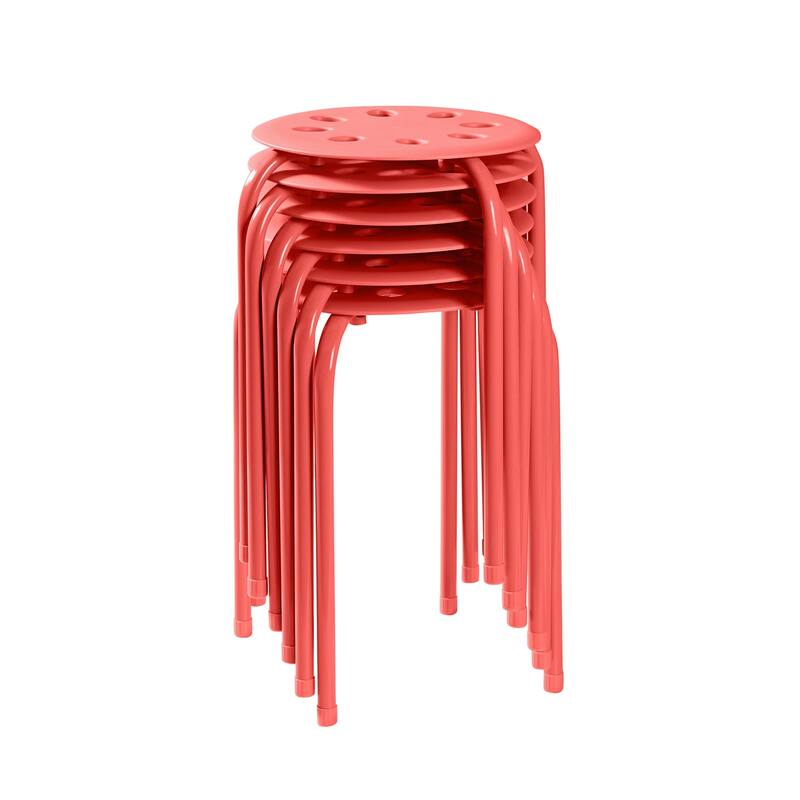 Javlergo 6-Pack Plastic Stackable Stools, Portable 8 Holes Metal Round Top Stools for Kitchen/Classrom