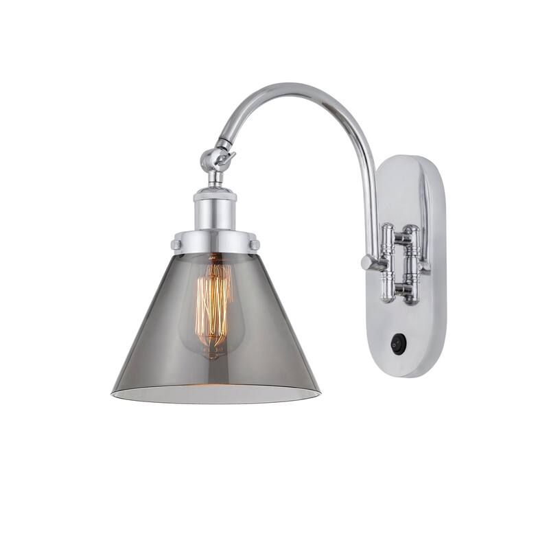 Innovations Lighting 918-1W-13-8 Cone Sconce Cone 13" Tall Wall Sconce - Polished Chrome / Plated Smoke