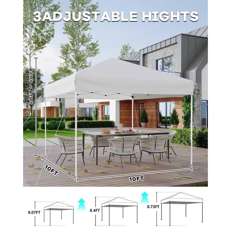 10x10 Heavy Duty Pop Up Canopy, 3 Adjustable Height - 10*10Ft