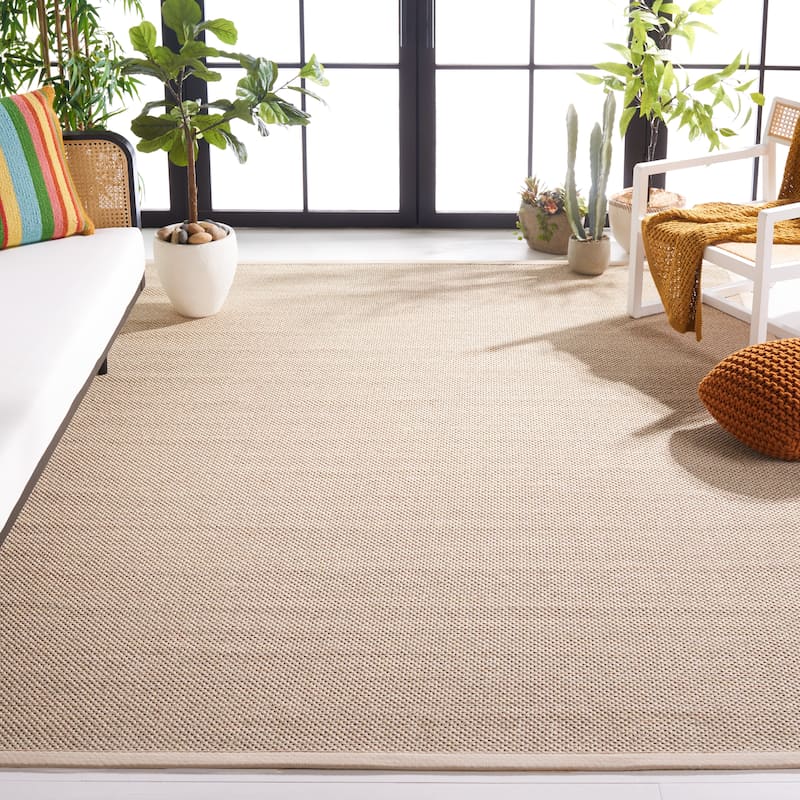 SAFAVIEH Natural Fiber Pacific Casual Border Sisal Rug - 12' Square - Marble/Beige - Square