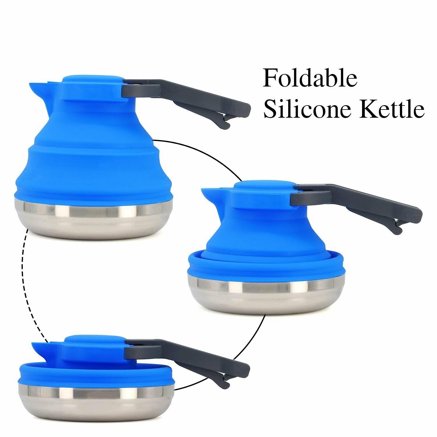 collapsible silicone outdoor camping kettle 1.5L Kettle, Portable Kettle, Folding Travel Tea Kettle, Anti-Scald Plastic Handle, Stainless Steel Bottom for Gas, Electric, Induction Stoves, 50oz Hiking Water P : Sports & Outdoors made of fibreglass Outdoor Silicone Folding Kettle: Portable