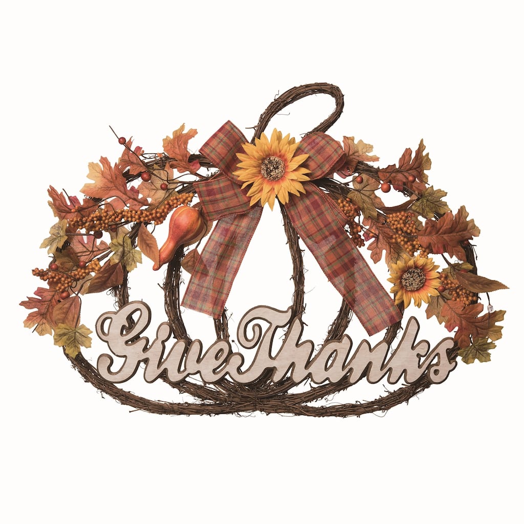 Transpac Natural Fiber 24 in. Multicolor Autumn Give Thanks Pumpkin Hanging Decor