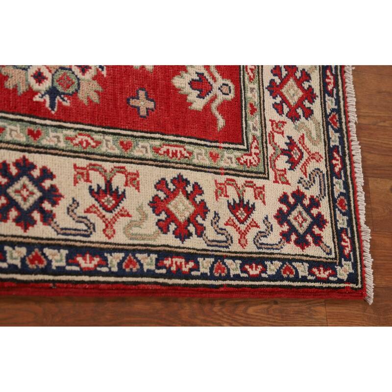 Red Kazak Accent Rug Handmade Oriental Wool Carpet - 3'4"x 4'11"