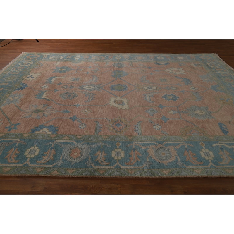 Hand Knotted Oriental 100% Wool Carpet Transitional All-Over Pink Oushak Area Rug - 11' 11'' X 9' 0''