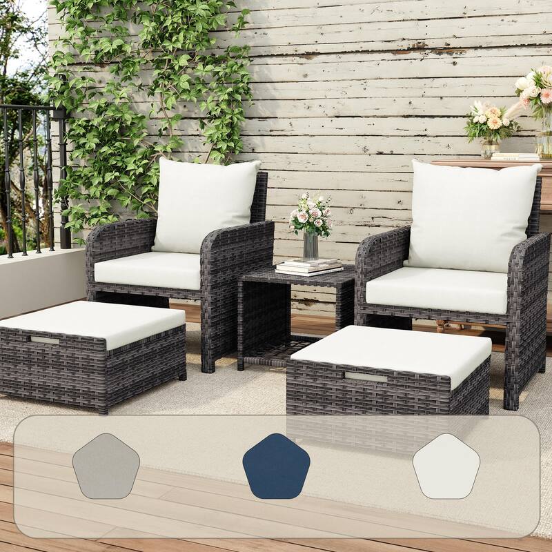 Patio 5 Pieces Rattan Cushioned Conversation Set With Ottoman Coffee Table