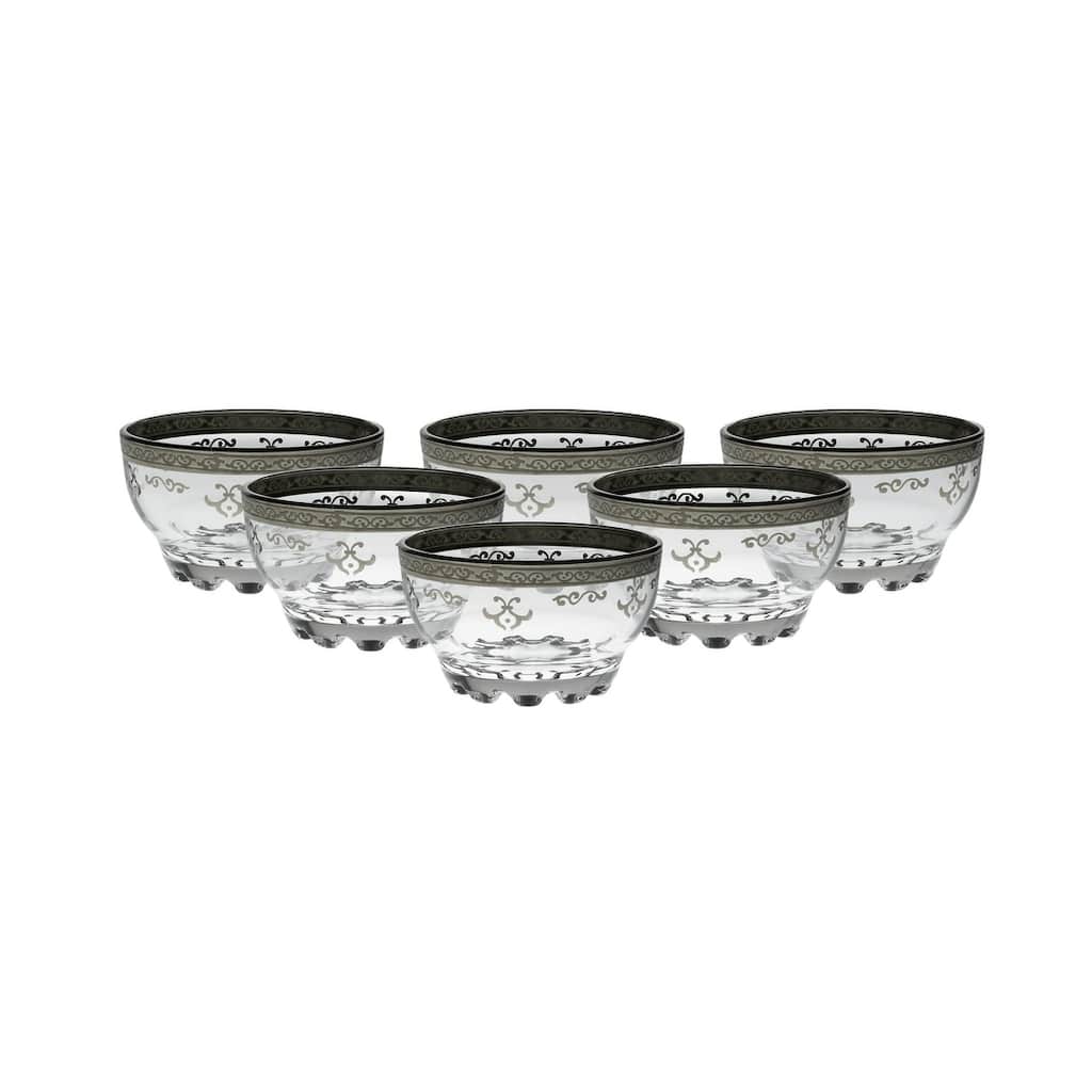 Dessert Bowls with Rich Silver Artwork, Set of 6