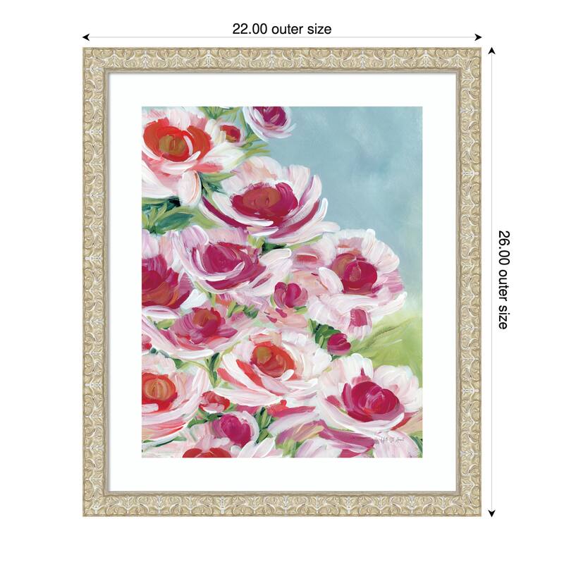 Peony Meadow by Yvette St. Amant Wood Framed Wall Art Print - Lila Silver - 22 x 26 in