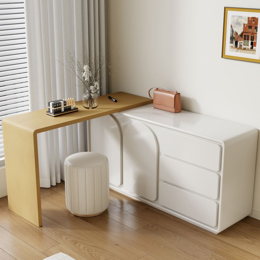 55.1'' Modern L-Shaped Makeup Vanity, Bedroom Desk - 55