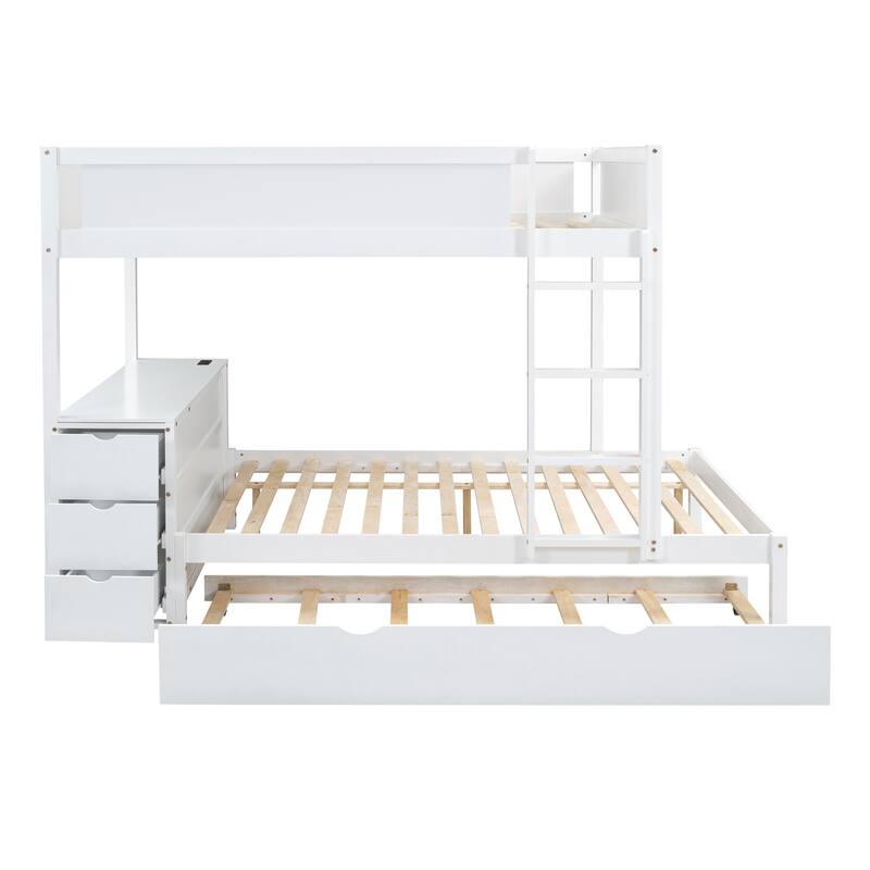 Bunk Bed with Twin Size Trundle, Drawers and Desk