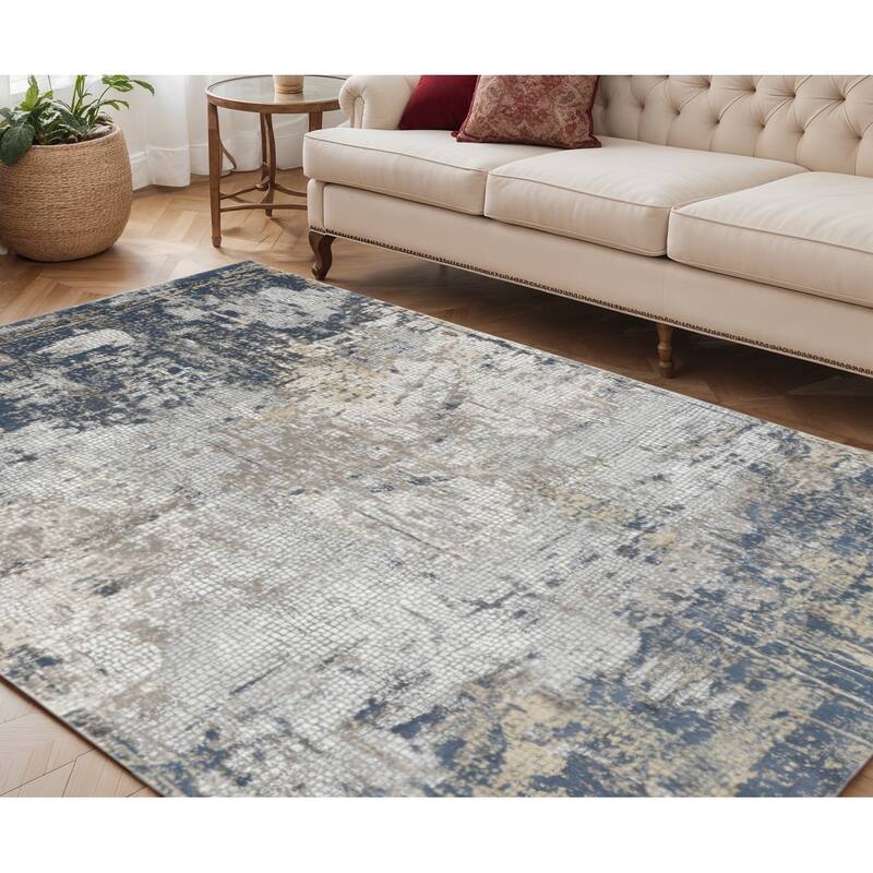 HomeRoots Abstract Contemporary Rectangle Area Rug - 90.00 in. x 63.00 in.  x 0.25 in.