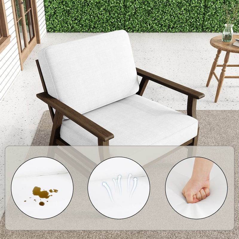 2 Set Teak Wood Patio Club Chair with Cushion Outdoor Arm Chair