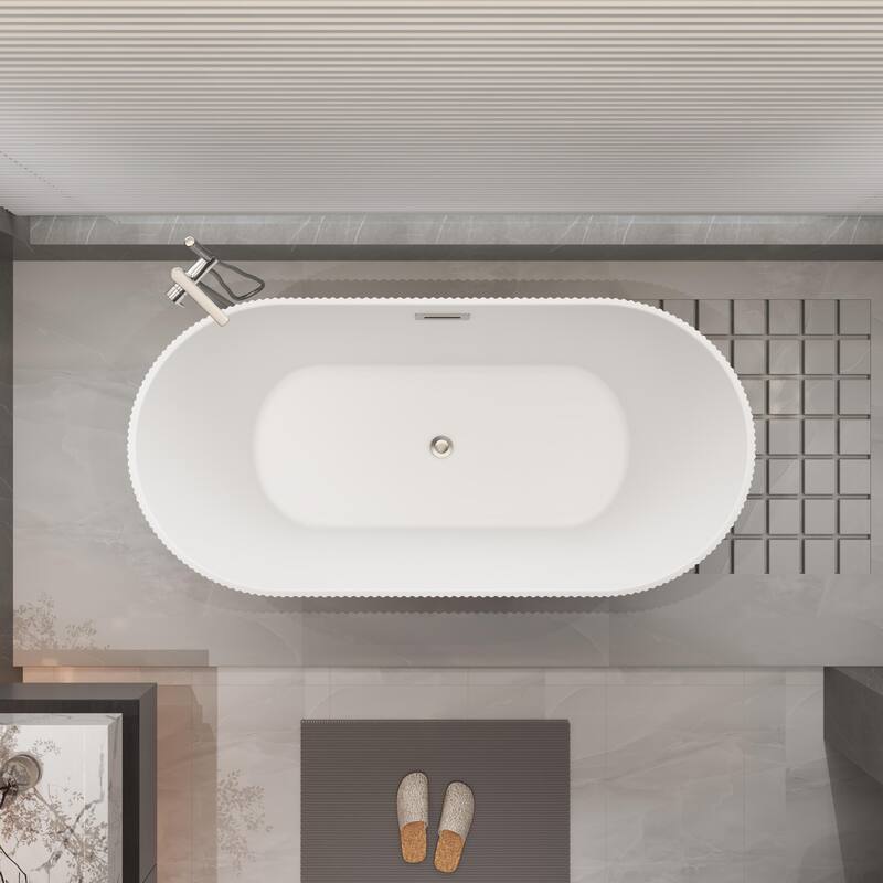 CB HOME 59"/67" Acrylic Freestanding Bathtub, Modern Deep Soaking Spa Bathtubs with Solid Surface