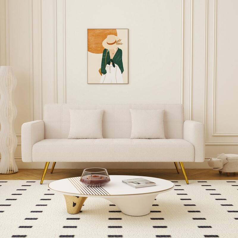 71.26" Teddy Velvet Three-Seater Sofa Bed,Beige