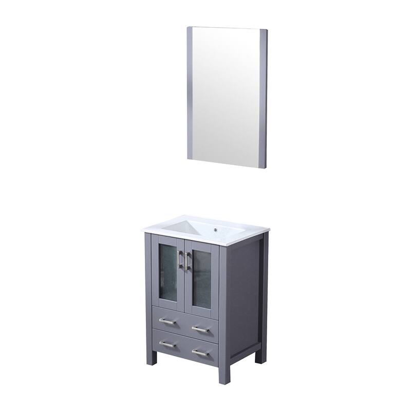24-inch Bathroom Vanity with Ceramic Top, Mirror, and Soft Close Storage - Includes 1 Cabinet and 2 Drawers for Storage