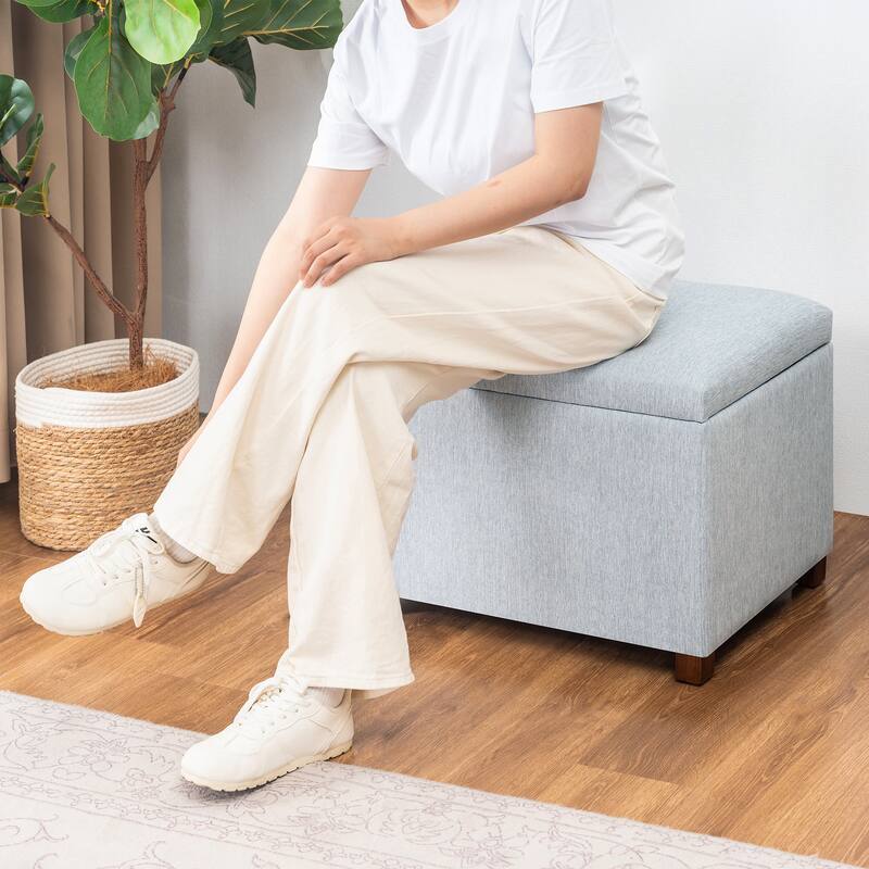 Adeco Faux Leather Storage Ottoman for Living Room Footstool