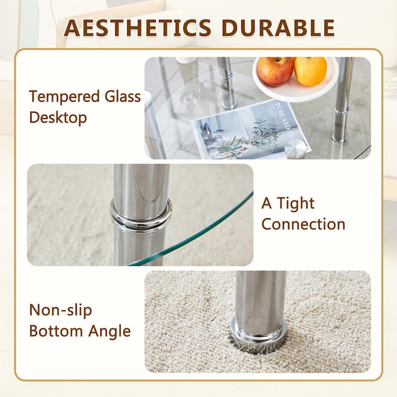 Roomfitters Double Layer Glass Coffee Table with Gold Legs, 27.5" Top and 23.6" Bottom, Modern Minimalist Design