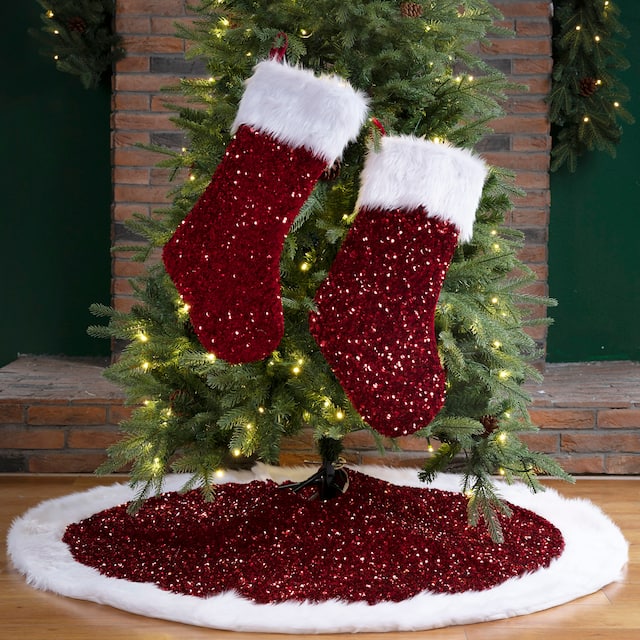 Glitzhome 48"D Sequin Christmas Tree Skirt