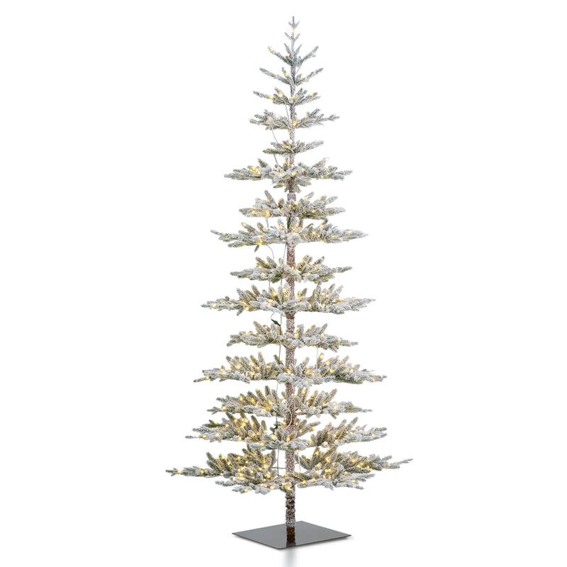 Glitzhome 6ft/7ft/9ft Deluxe Pre-Lit Flocked Slim Fir Artificial Christmas Tree with Warm White Lights