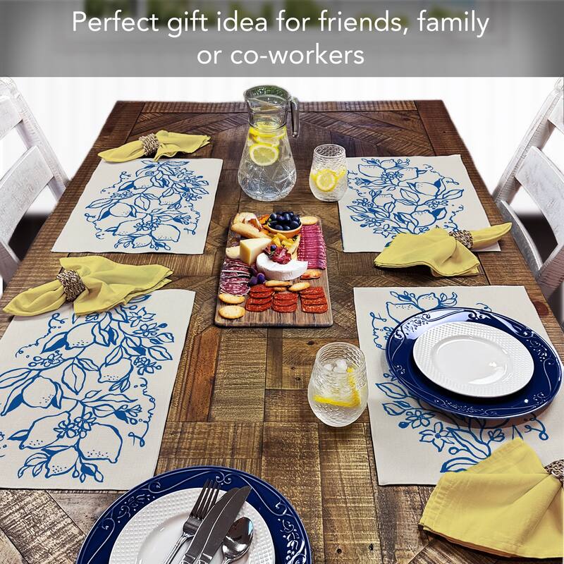 Cobalt Lemons 4-Pack Poly-Cotton Blend Placemats Manufactured in The USA Machine Washable Dryer Safe