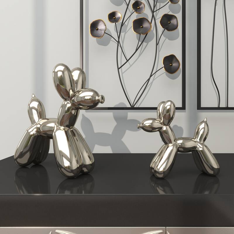 Gold Porcelain Ceramic Balloon Dog Sculpture (Set of 2) - Gold, Silver, White, Black, Multi Colored