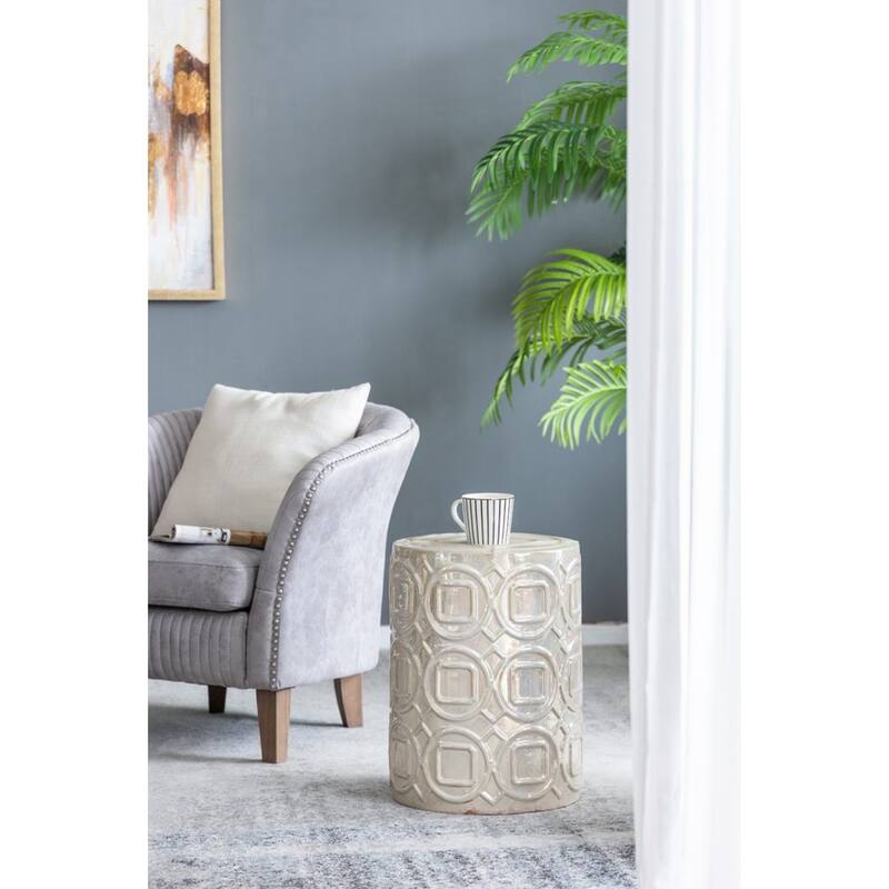 Geometric Overlapping Iridescent Ceramic Garden Stool - 19.5" - Beige