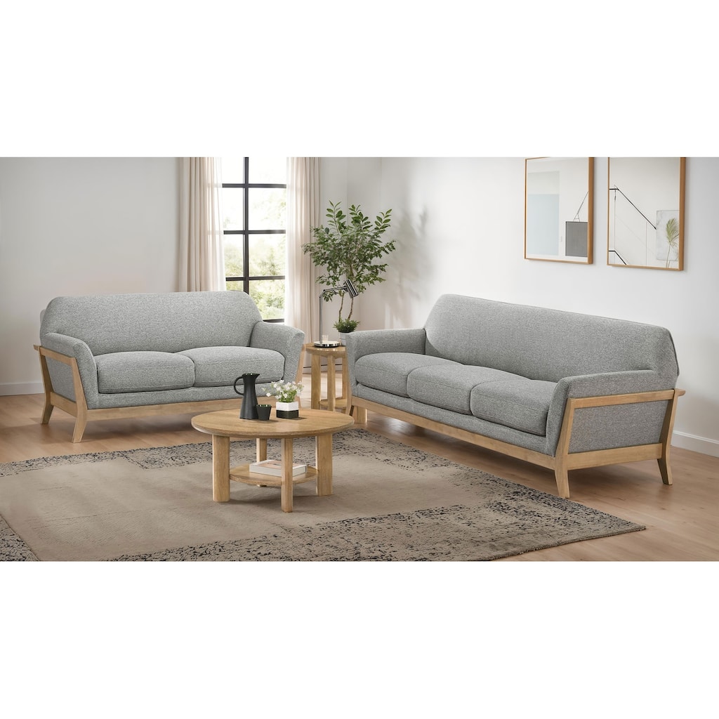 Vaughn Fabric Upholstered Flared Arm Sofa Set Grey