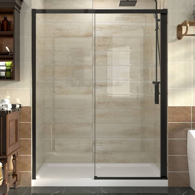 60" x 74" Glass Frame Sliding Shower Tub Door in Black - 60*74