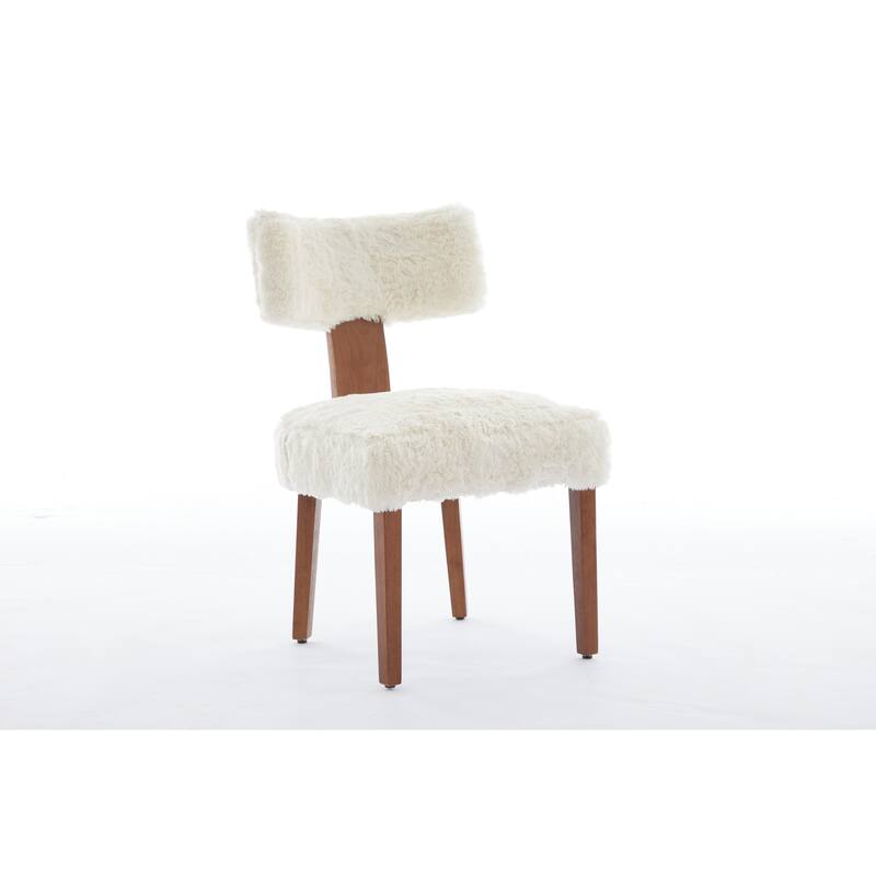 Set of 2 Fur Fabric Modern Armless Dining Chairs With Curved backrest and Solid Wooden Legs for Dining Room Living Room