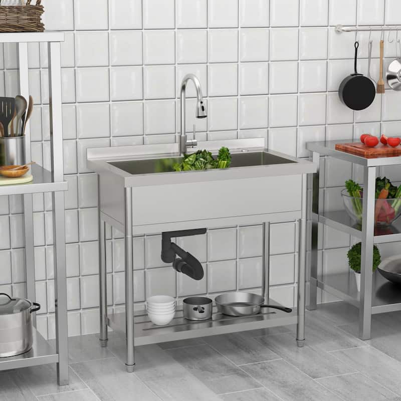 Lordear 36" Large Utility Sink Free Standing Outdoor Stainless Steel Deep Laundry Sink with Faucet